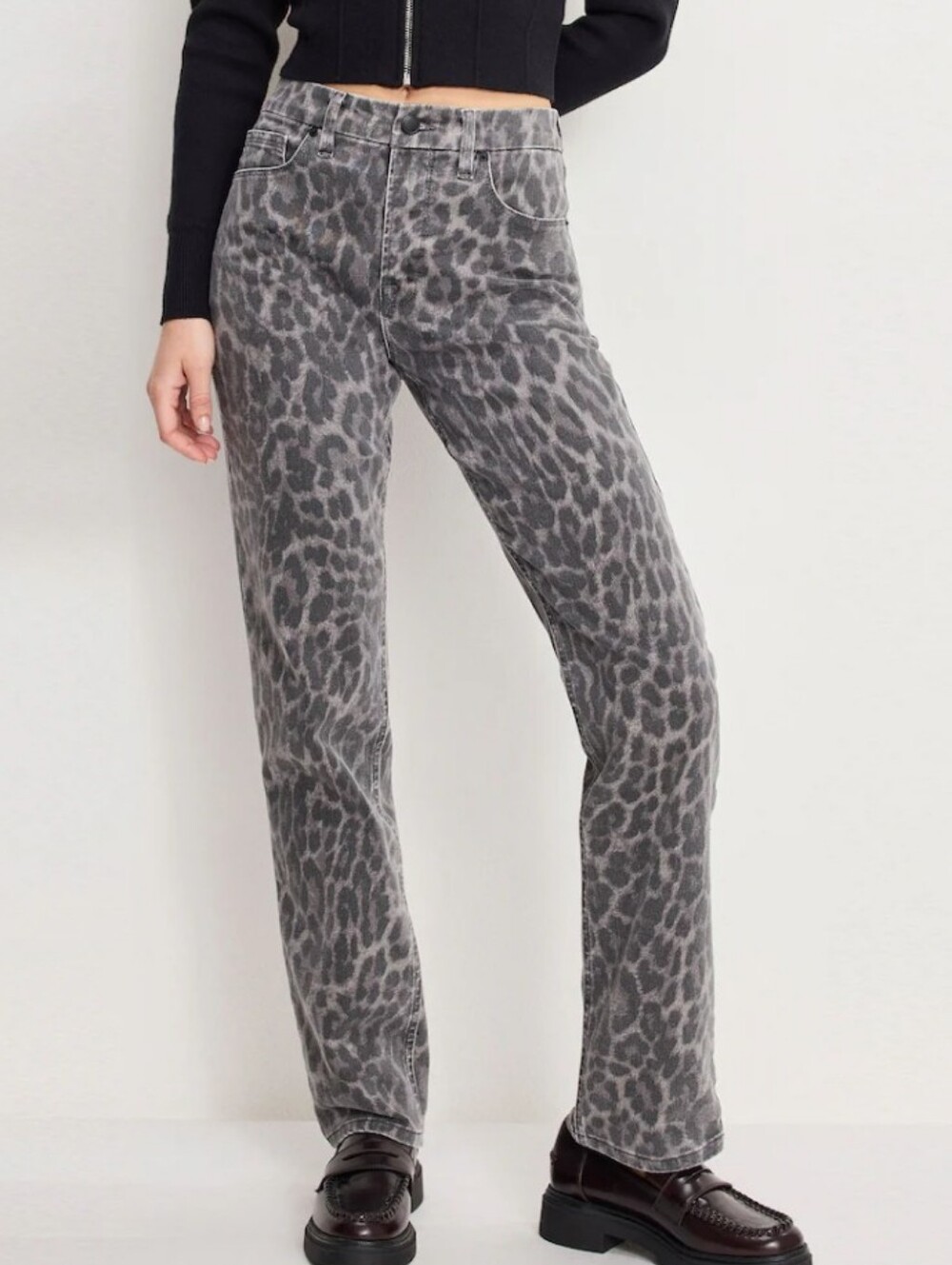 Good American Grey Leopard Straight-Leg Jeans BNWT